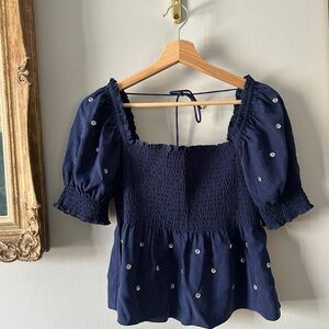 Navy Blue Jeweled Jammie Hill House Home Women's Poplin Top M